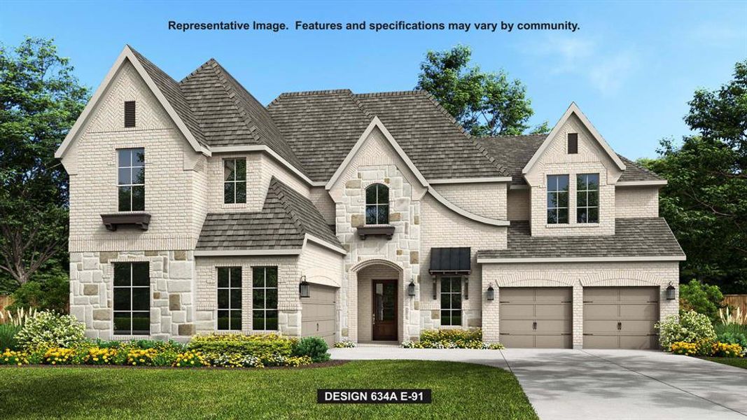 Front exterior of a new home in Star Trail 76', Prosper, TX, highlighting curb appeal (Image 1). Front exterior of a new home in Star Trail 76', Prosper, TX, highlighting curb appeal (Image 1).