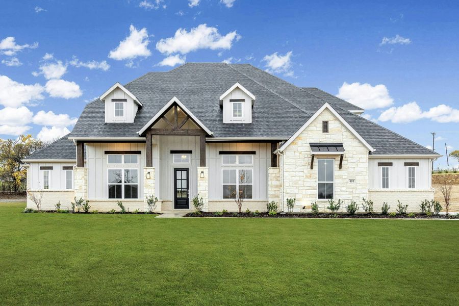 Front exterior of a new home in Hampton Park Estates, Glenn Heights, TX, highlighting curb appeal (Image 20).