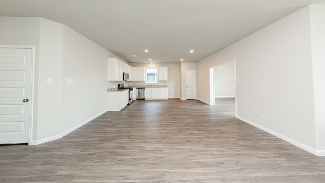 Family Room to Dining Area, Kitchen, and Flex Room
