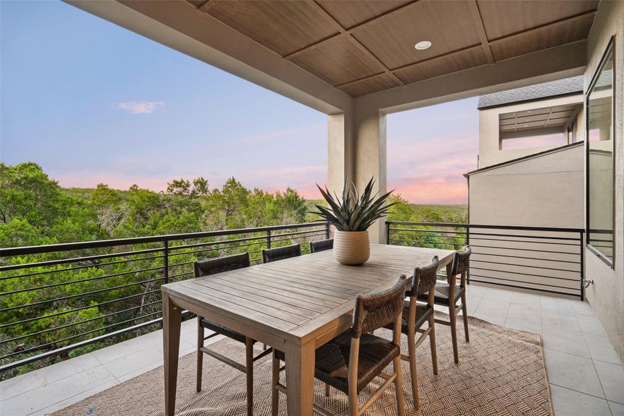 Enjoy evening vistas and gentle breezes from this generous, covered outdoor deck. Enjoy evening vistas and gentle breezes from this generous, covered outdoor deck.