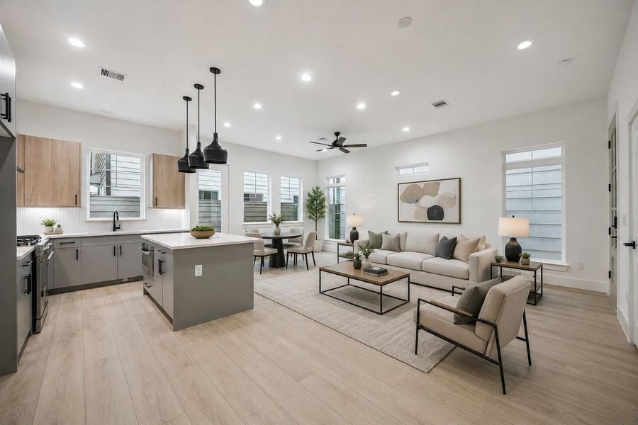 Open concept design with plenty of sunlight. Open concept design with plenty of sunlight.