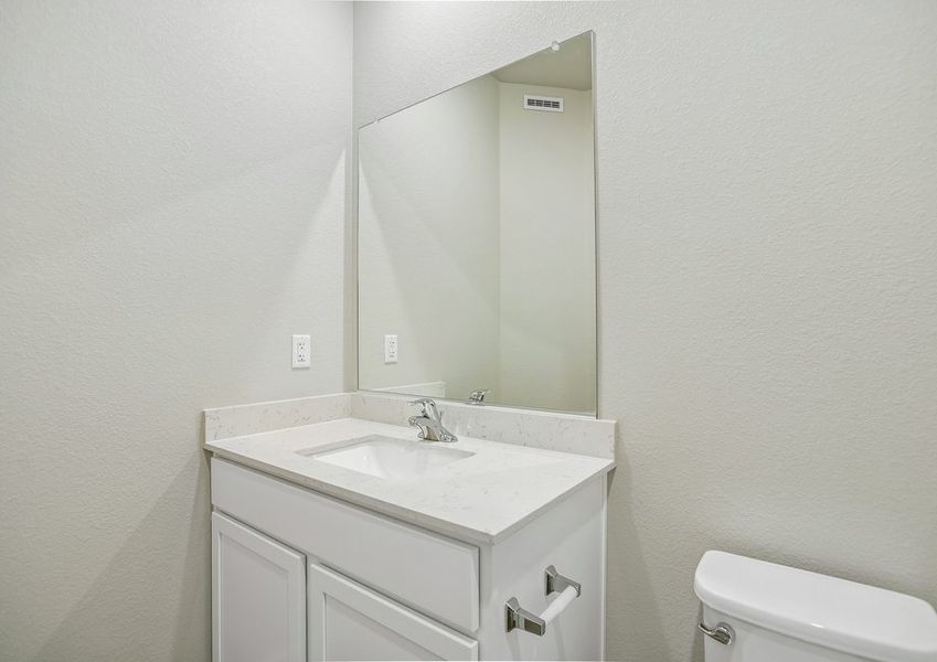 The secondary bathroom has a tub/shower combo.
