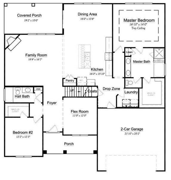 2D floor plan layout for the Harper by Niblock Homes in Red Hill, Concord, NC (Image 3).