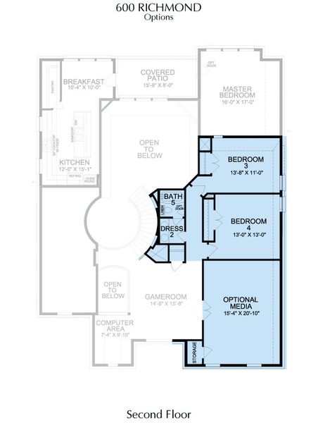2D floor plan layout for the Richmond by Landon Homes in Estate 64s, Frisco, TX (Image 17). 2D floor plan layout for the Richmond by Landon Homes in Estate 64s, Frisco, TX (Image 17).