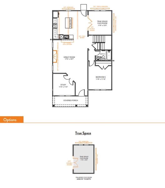 2D floor plan layout for the Jasper II by True Homes in Colvin Park, Rock Hill, SC (Image 3).