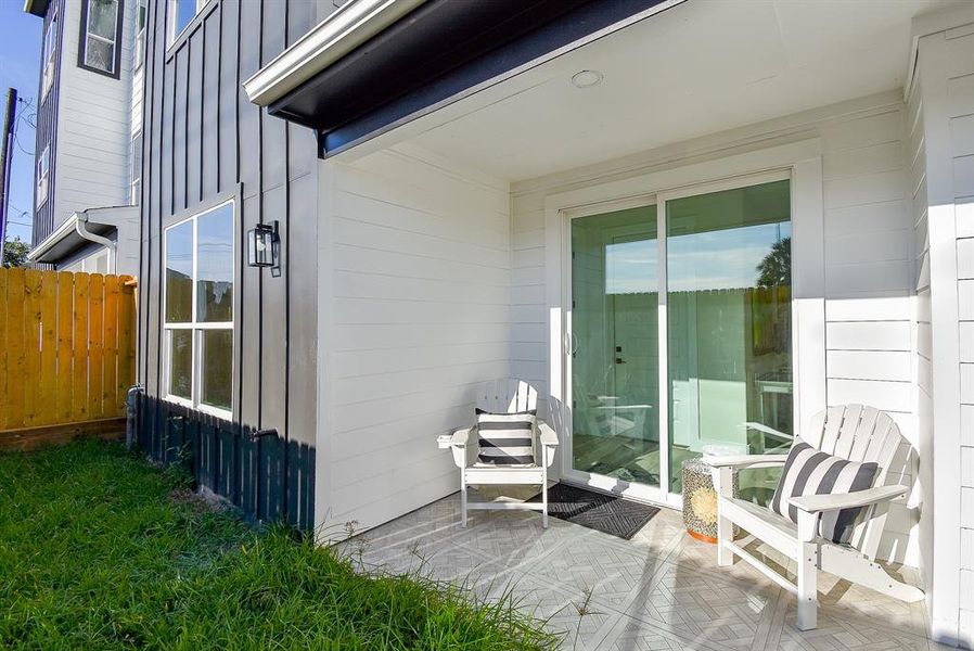 This patio gets lots of natural light, which makes it a great place to relax and enjoy the outdoors.