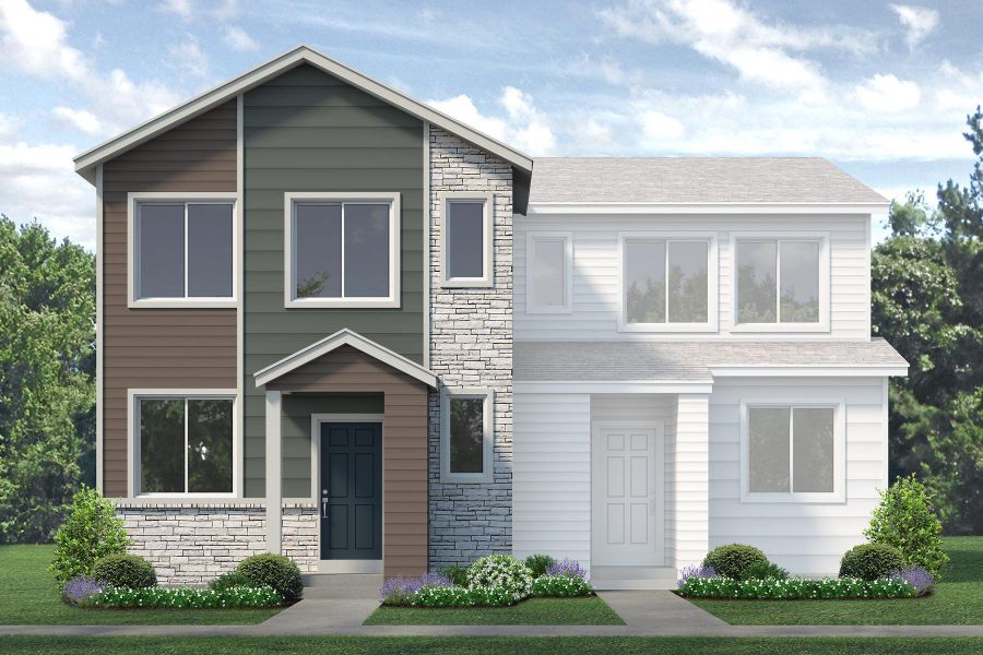 Representative exterior photo of a completed home built from the Biscayne by Landsea Homes in Pintail Commons at Johnstown Village, Johnstown, CO (Image 18).