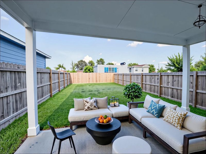 A spacious back patio provides a peaceful outdoor retreat—ample room for gatherings or quiet relaxation, even in a city setting.*virtually staged & digitally enhanced A spacious back patio provides a peaceful outdoor retreat—ample room for gatherings or quiet relaxation, even in a city setting.*virtually staged & digitally enhanced