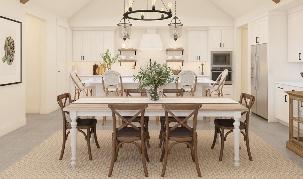 Cozy dining area with gorgeous tile flooring throughout