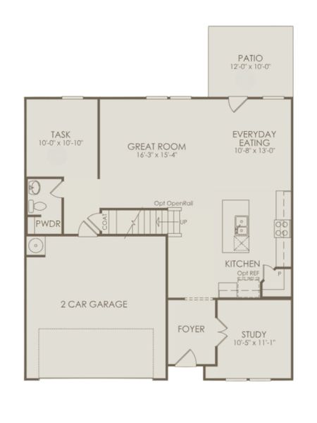 2D floor plan layout for the Hampton by Pulte Homes in Crescent Cove, Myrtle Beach, SC (Image 4).
