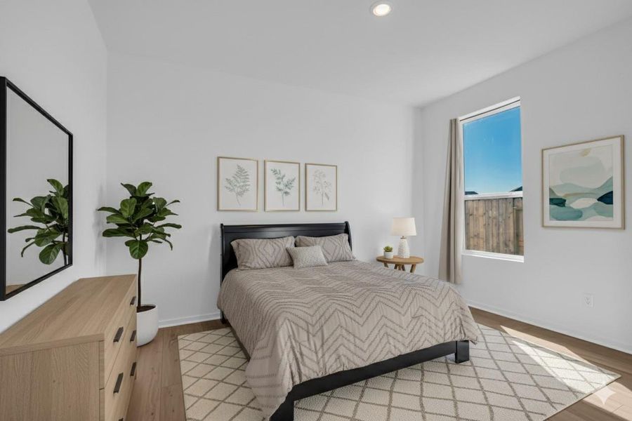 Same bedroom with perspective. (Virtually Staged) Bedroom: Shown to demonstrate furniture placement, scale, and layout potential within this upstairs bedroom with en suite bath. Same bedroom with perspective. (Virtually Staged) Bedroom: Shown to demonstrate furniture placement, scale, and layout potential within this upstairs bedroom with en suite bath.