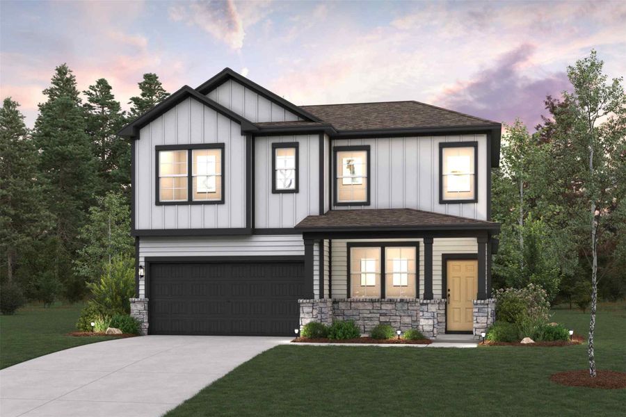 Front exterior of a new home in The Highlands at Avery Centre, Round Rock, TX, highlighting curb appeal (Image 1). Front exterior of a new home in The Highlands at Avery Centre, Round Rock, TX, highlighting curb appeal (Image 1).