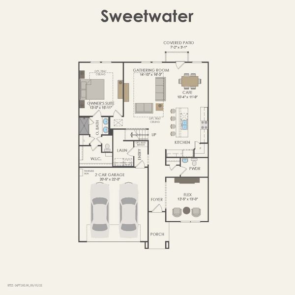 2D floor plan layout for the Sweetwater by Pulte Homes in Pinnacle at Legacy Hills, Celina, TX (Image 4).