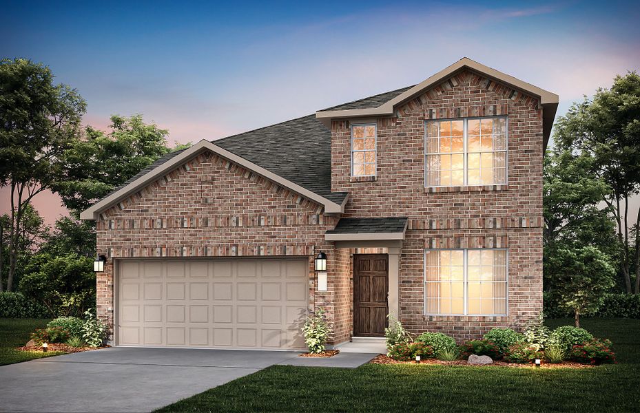 The Dinero, a two-story home with 2-car garage, shown with Home Exterior LS201 The Dinero, a two-story home with 2-car garage, shown with Home Exterior LS201
