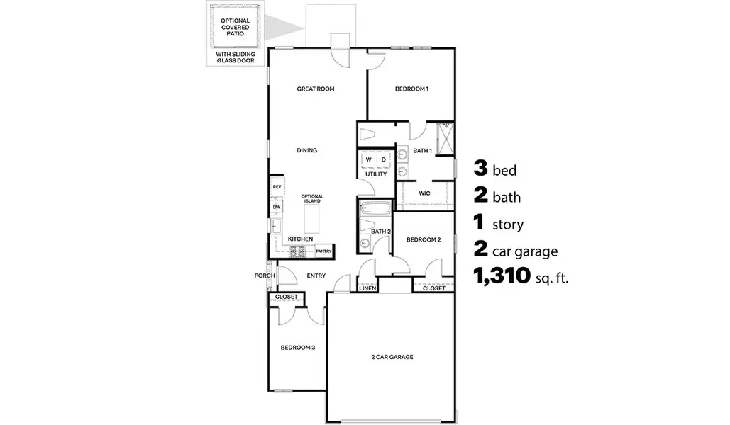 2D floor plan layout for the Aloe - C30A by D.R. Horton in Saguaro Bloom, Marana, AZ (Image 3).