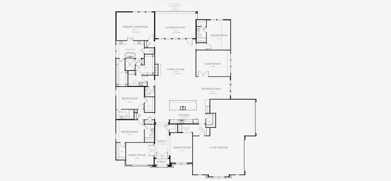 2D floor plan layout for the 3906A by Perry Homes in Creek of Driftwood, Driftwood, TX (Image 3).