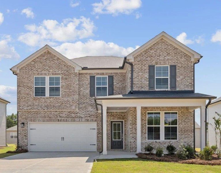 Front exterior of a new home in Belleview Manor, Fairburn, GA, highlighting curb appeal (Image 2). Front exterior of a new home in Belleview Manor, Fairburn, GA, highlighting curb appeal (Image 2).