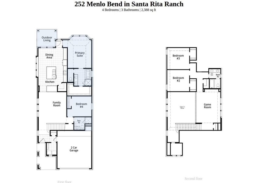 2D floor plan layout of this home in Santa Rita Ranch, Liberty Hill, TX (Image 3).
