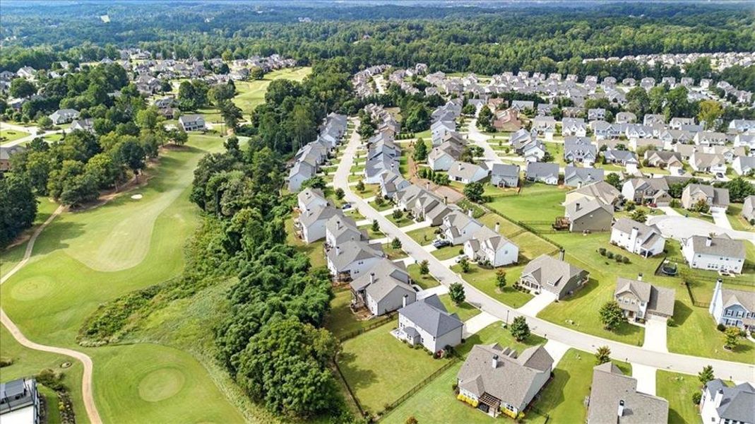 Aerial view of the Traditions of Braselton community in Jefferson, GA, showing layout and nearby surroundings (Image 1). Aerial view of the Traditions of Braselton community in Jefferson, GA, showing layout and nearby surroundings (Image 1).