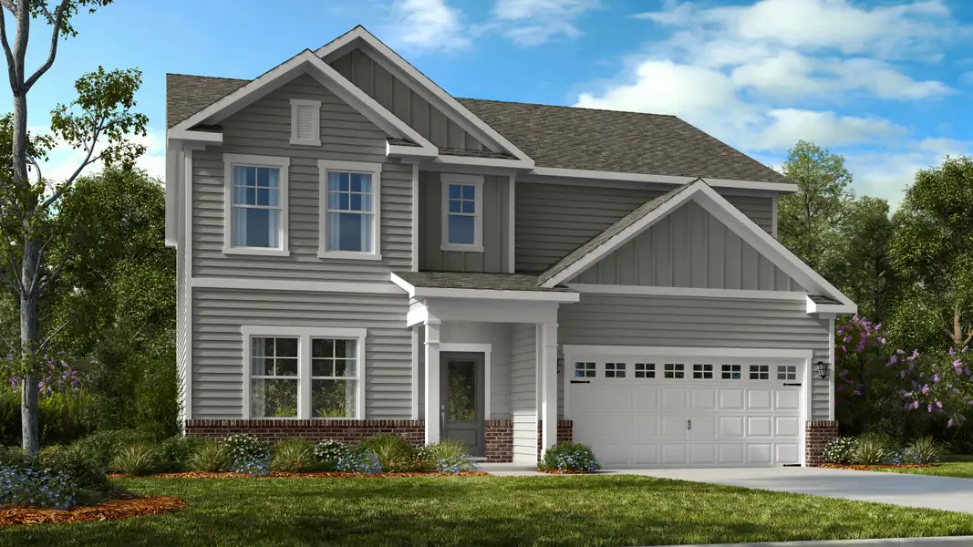 Front exterior of a new home in Hickory Grove, Sanford, NC, highlighting curb appeal (Image 1). Front exterior of a new home in Hickory Grove, Sanford, NC, highlighting curb appeal (Image 1).
