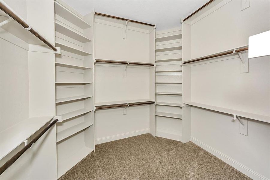 Spacious closet with light carpet