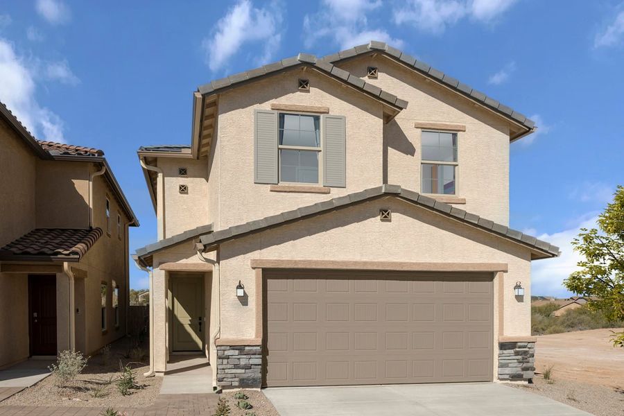 Representative exterior photo of a completed home built from the 1998 Modeled by KB Home in The Landings at Rancho Del Lago, Vail, AZ (Image 13).