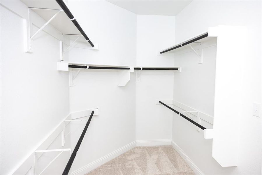 Walk in closet featuring light carpet Walk in closet featuring light carpet