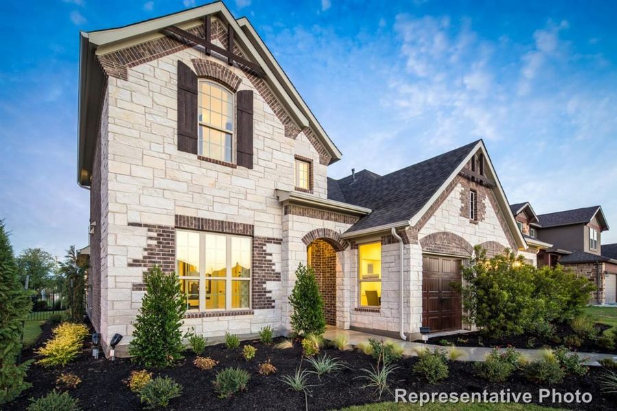 Representative exterior photo of a completed home built from the Oaks 2512 by Brohn Homes in Oaks at San Gabriel, Georgetown, TX (Image 13).