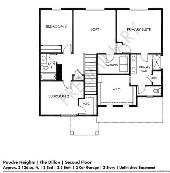 2D floor plan layout of this home in Poudre Heights: The Lakes Collection, Windsor, CO (Image 4).