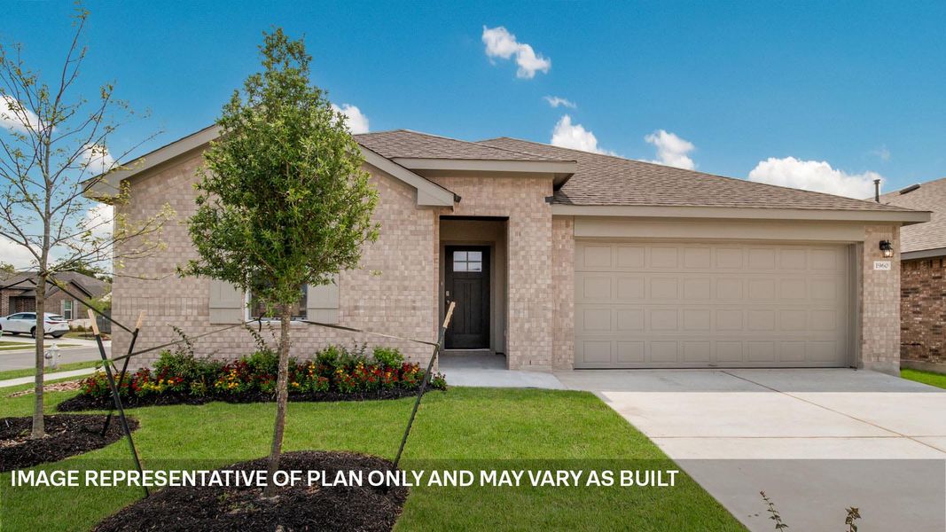Front exterior of a new home in Bar W Ranch, Leander, TX, highlighting curb appeal (Image 1). Front exterior of a new home in Bar W Ranch, Leander, TX, highlighting curb appeal (Image 1).