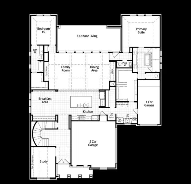 2D floor plan layout for the Livorno by Highland Homes in Pecan Square, Northlake, TX (Image 5).