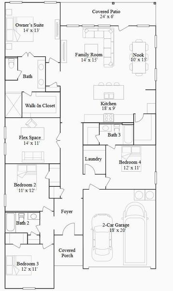 2D floor plan layout of this home in The Grand Prairie, Hockley, TX (Image 2).