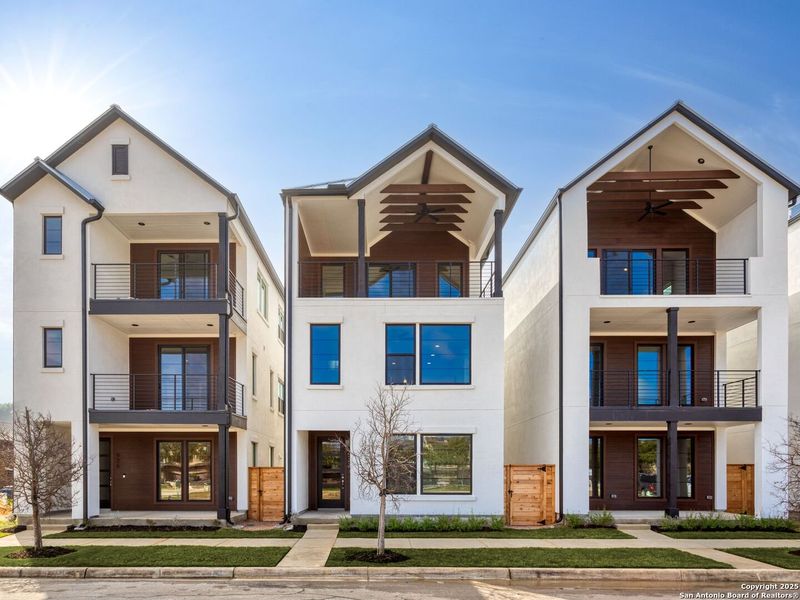 Front exterior of a new home in Victoria Commons, San Antonio, TX, highlighting curb appeal (Image 25).
