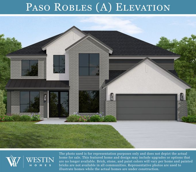 Representative exterior photo of a completed home built from the The Paso Robles by Westin Homes in ARTAVIA®, Conroe, TX (Image 2). Representative exterior photo of a completed home built from the The Paso Robles by Westin Homes in ARTAVIA®, Conroe, TX (Image 2).