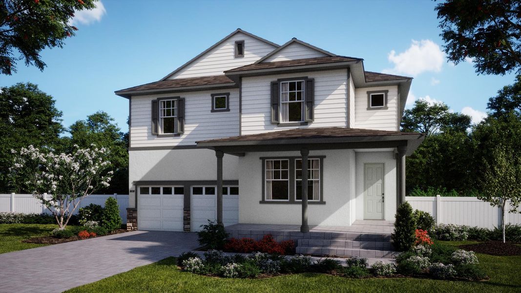 Representative exterior photo of a completed home built from the Lotus by Risewell Homes in Cypress Bluff, Groveland, FL (Image 6). Representative exterior photo of a completed home built from the Lotus by Risewell Homes in Cypress Bluff, Groveland, FL (Image 6).