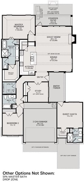 2D floor plan layout for the Barletta by Sitterle Homes in Comanche Trace, Kerrville, TX (Image 3).