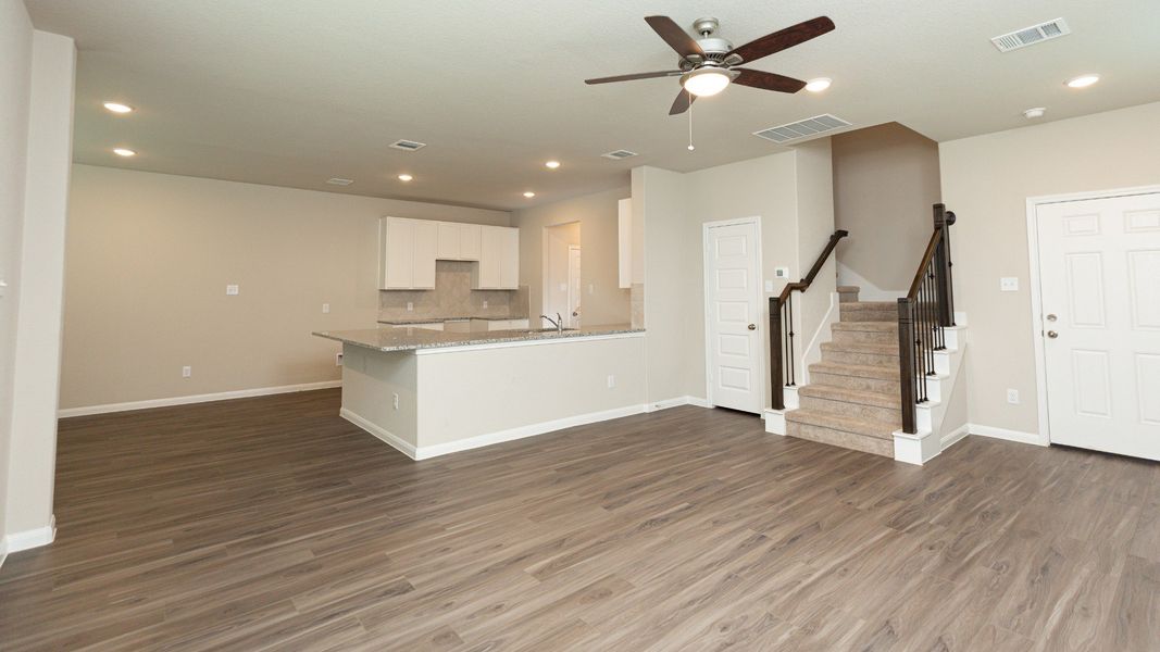 Family Room to Kitchen and Dining Area