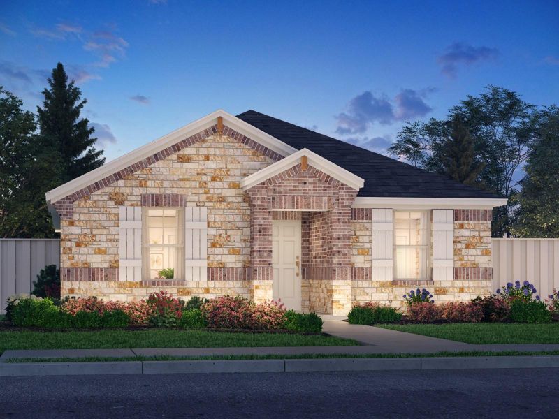 Front exterior of a new home in Flora, Hutto, TX, highlighting curb appeal (Image 1). Front exterior of a new home in Flora, Hutto, TX, highlighting curb appeal (Image 1).