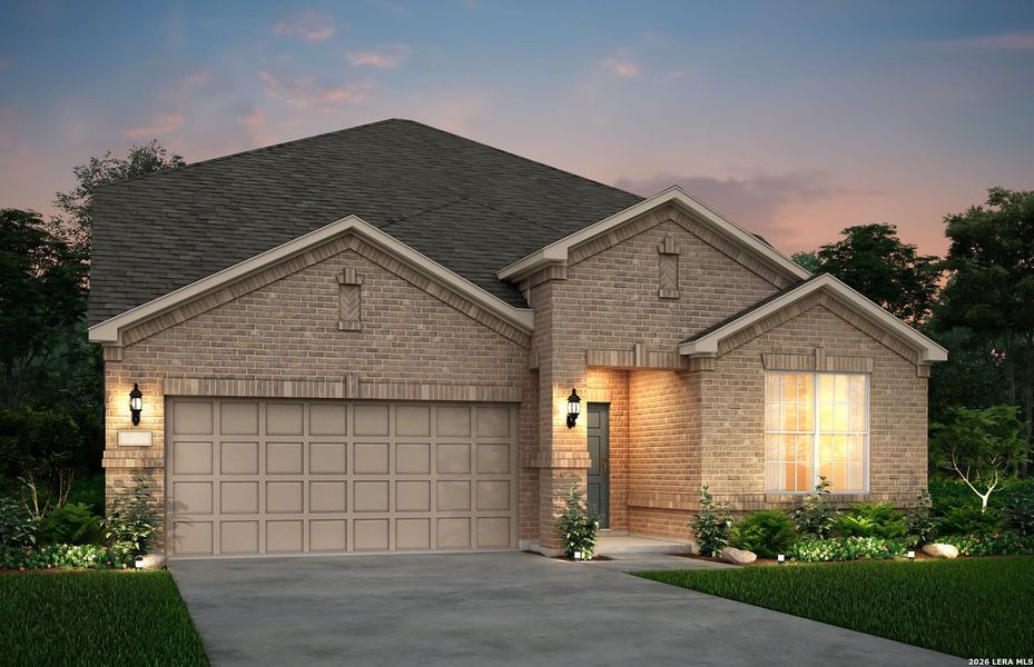 Front exterior of a new home in Nopal Valley, San Antonio, TX, highlighting curb appeal (Image 1). Front exterior of a new home in Nopal Valley, San Antonio, TX, highlighting curb appeal (Image 1).