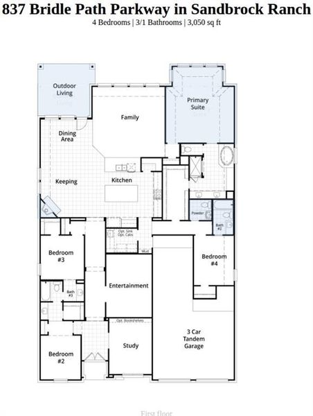2D floor plan layout of this home in Sandbrock Ranch, Aubrey, TX (Image 4).