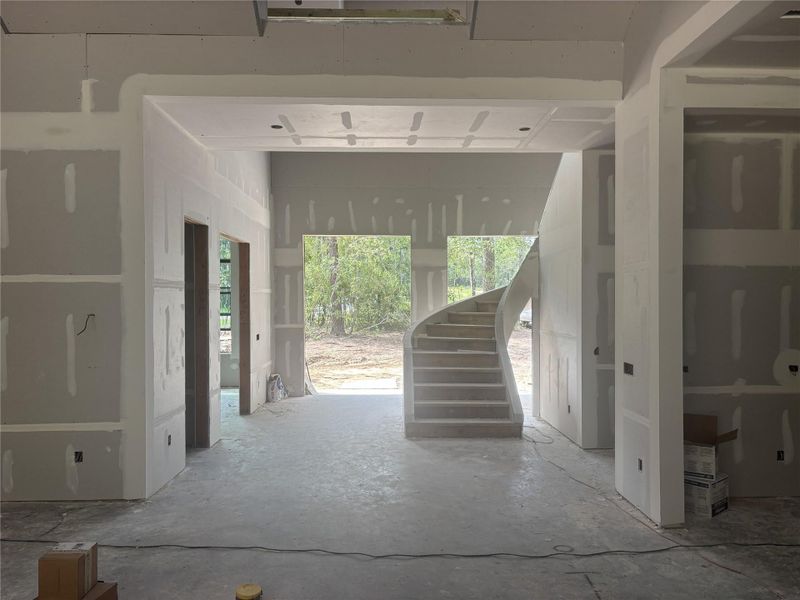 Construction progress showcasing the home's striking architectural design.