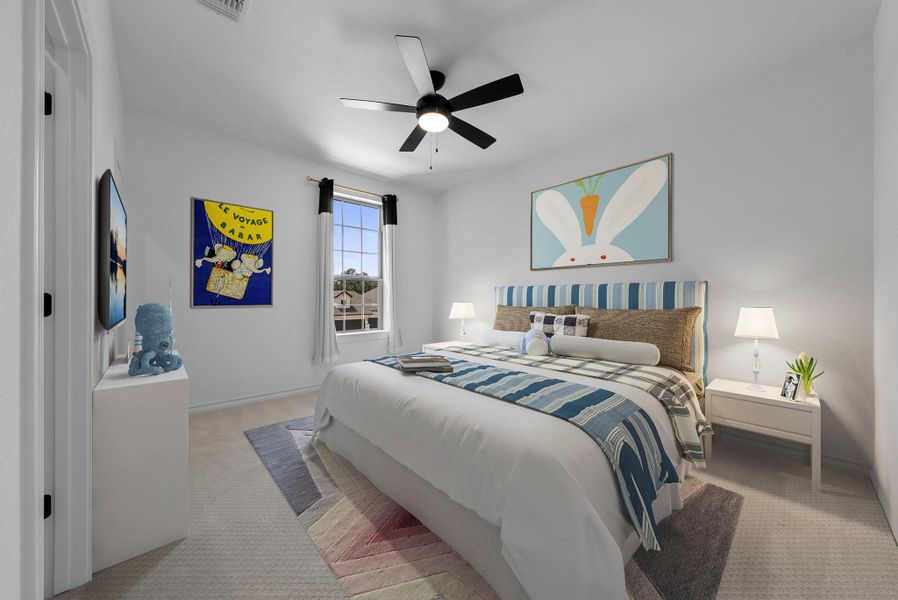 Inviting secondary bedroom upstairs, virtually staged to showcase a versatile space perfect for guests or family.