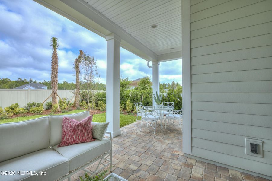 Exterior details and patio area of a home in Reflections at Nocatee, Ponte Vedra (Image 2). Exterior details and patio area of a home in Reflections at Nocatee, Ponte Vedra (Image 2).