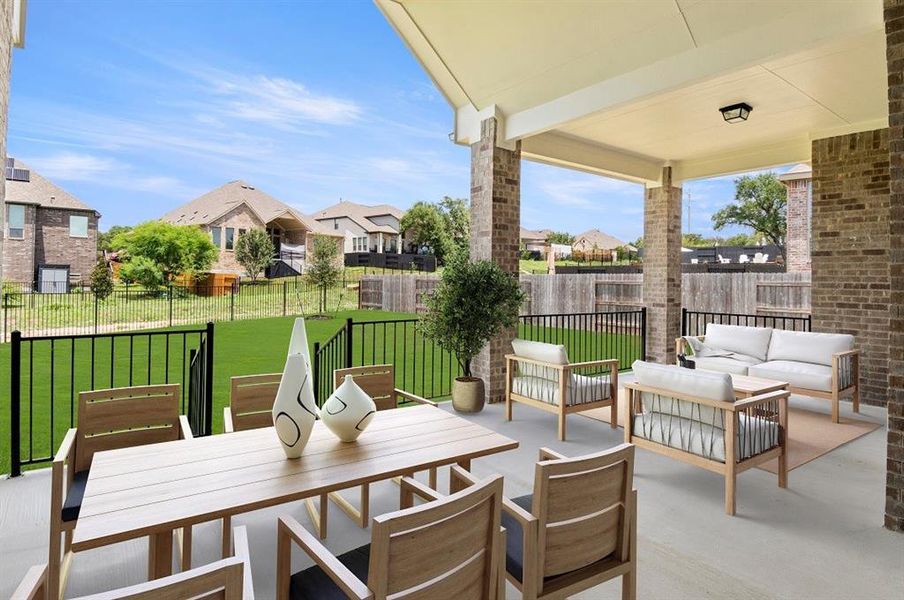 Virtually staged large covered Patio