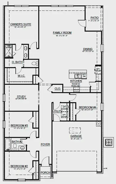 2D floor plan layout for the Barrington by Cambridge Homes in Rolling Ridge, Van Alstyne, TX (Image 6).