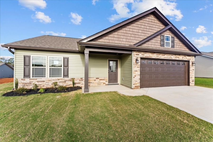 Representative exterior photo of a completed home built from the Rozlynn by Enchanted Homes in Guadalupe Heights, Seguin, TX (Image 22).
