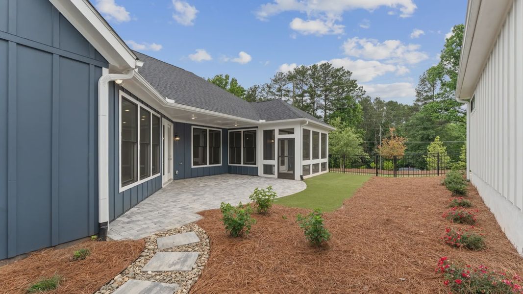 Exterior details and patio area of a home in The Courtyards at Redbud Lane, Canton (Image 30). Exterior details and patio area of a home in The Courtyards at Redbud Lane, Canton (Image 30).