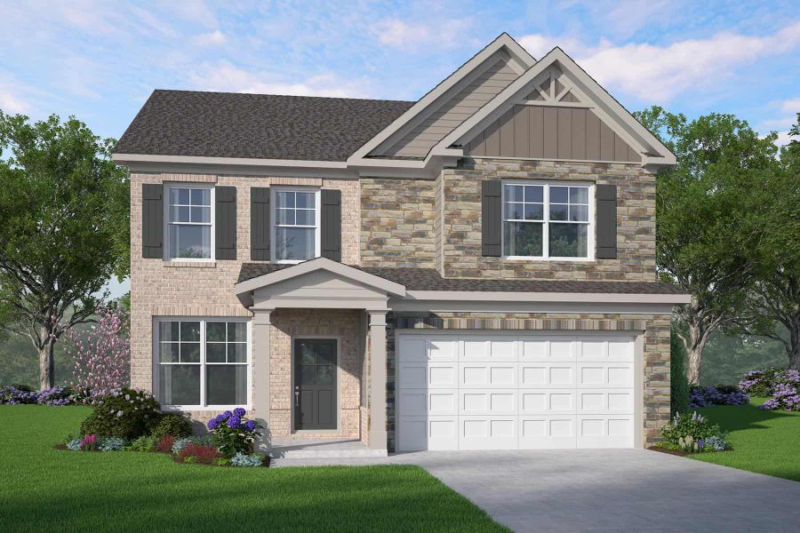 Representative exterior photo of a completed home built from the Mallow by McKinley Homes in The Brooke at Rivertown, Fairburn, GA (Image 6).