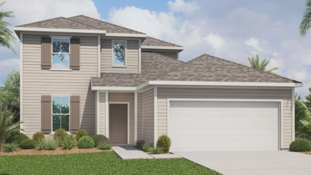 Representative exterior photo of a completed home built from the Stranahan by DRB Homes in Panther Creek, Jacksonville, FL (Image 1).