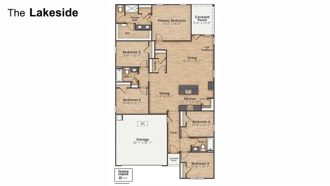 2D floor plan layout for the Lakeside by D.R. Horton in Saunders Village, Northwest, NC (Image 3).
